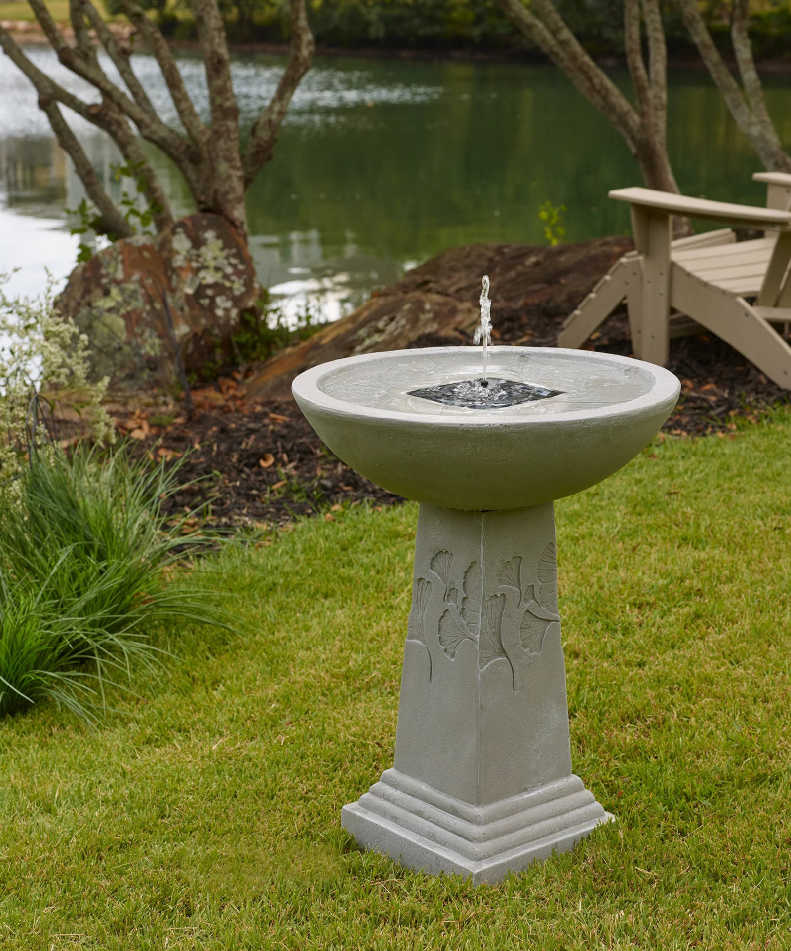 Ginko Tall Solar Bird Bath