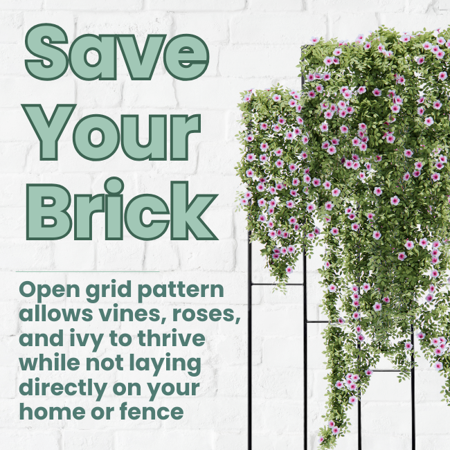 64" Contemporary Black Metal Trellis – Sleek, geometric design with staggered rectangles for modern elegance. Durable steel construction with a matte black powder-coated finish for weather resistance. Open grid supports climbing plants and vines. Easy installation with dual 11.5" ground stakes. Measures 24"W x 64"H. Perfect for adding structure and style to any garden.