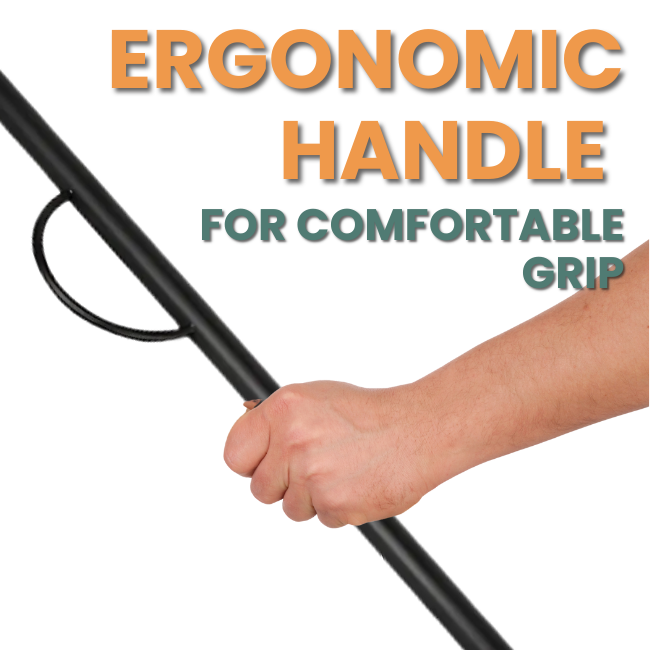 Person comfortably gripping the Blaze Booster Fire Blowpipe, featuring an ergonomic handle for easy use and control while stoking the fire.