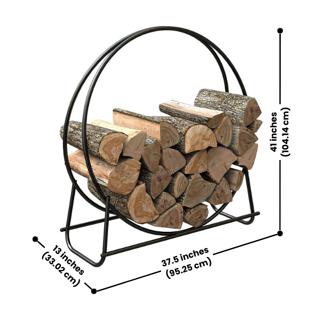 A labeled diagram displaying the log loop’s dimensions: 37.5 inches long, 13 inches wide, and 41 inches tall.